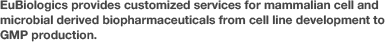EuBiologics provides customized services for mammalian cell and microbial derived biopharmaceuticals from cell line development to GMP production.